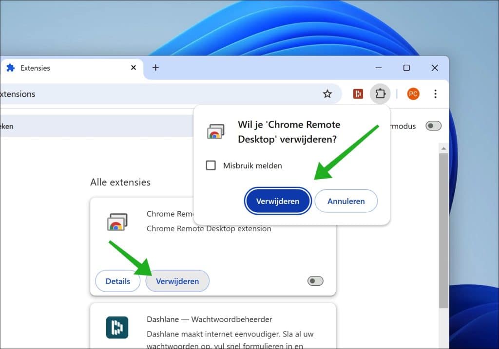 Google Chrome extensie verwijderen