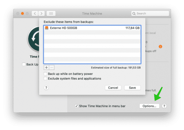time machine on mac does it use internal storage