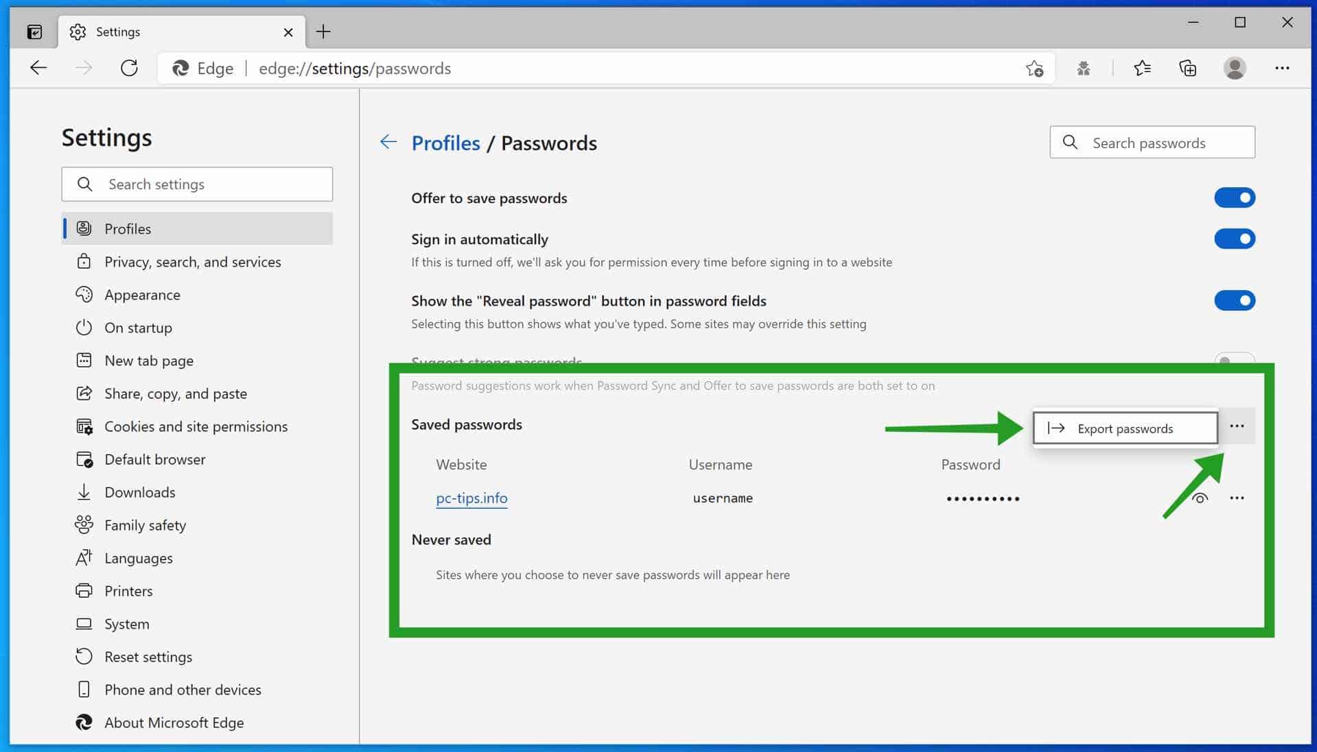 This is how to Export passwords from Microsoft Edge - PC Tips