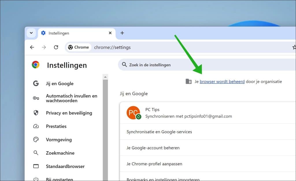 Je browser wordt beheerd door je organisatie chrome