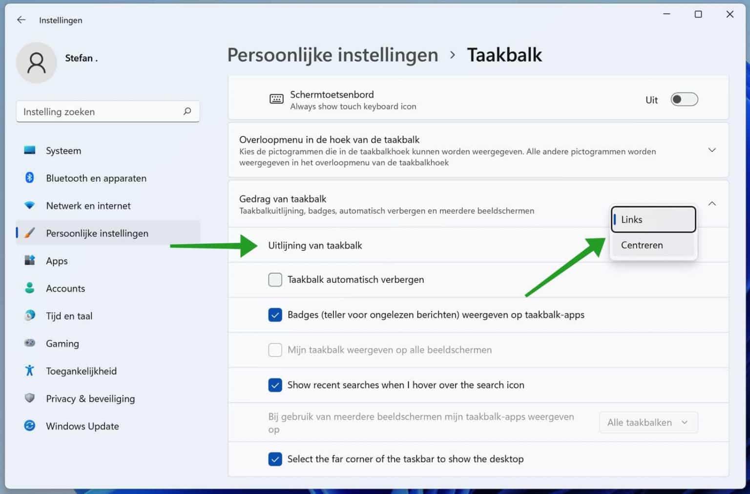 Het Startmenu En Taakbalk In Windows 11 Links Uitlijnen