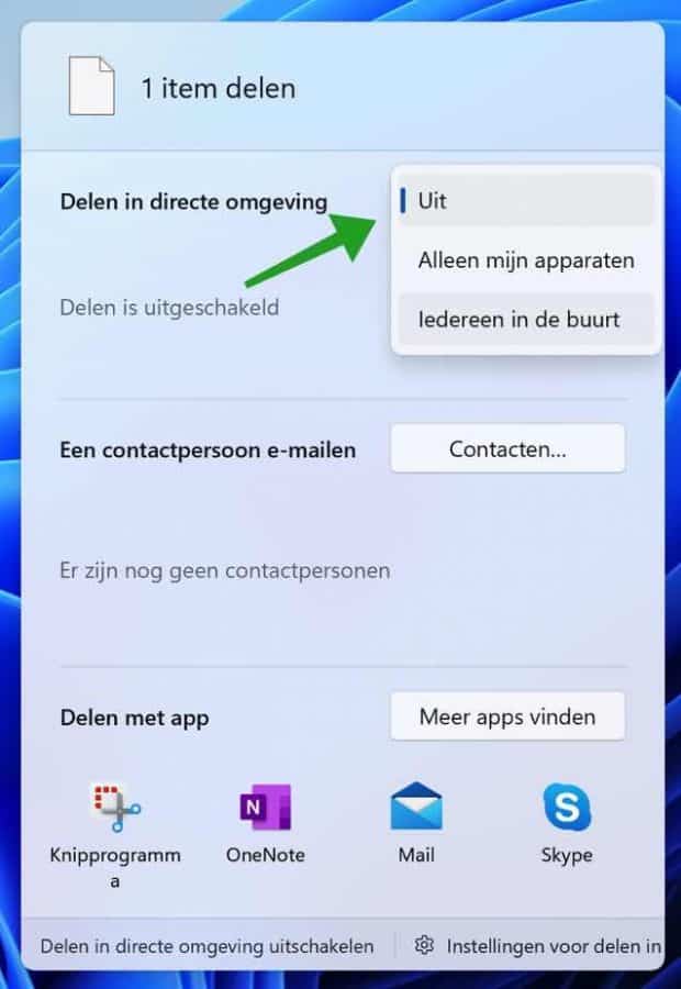 Bestand delen in directe omgeving in Windows 11