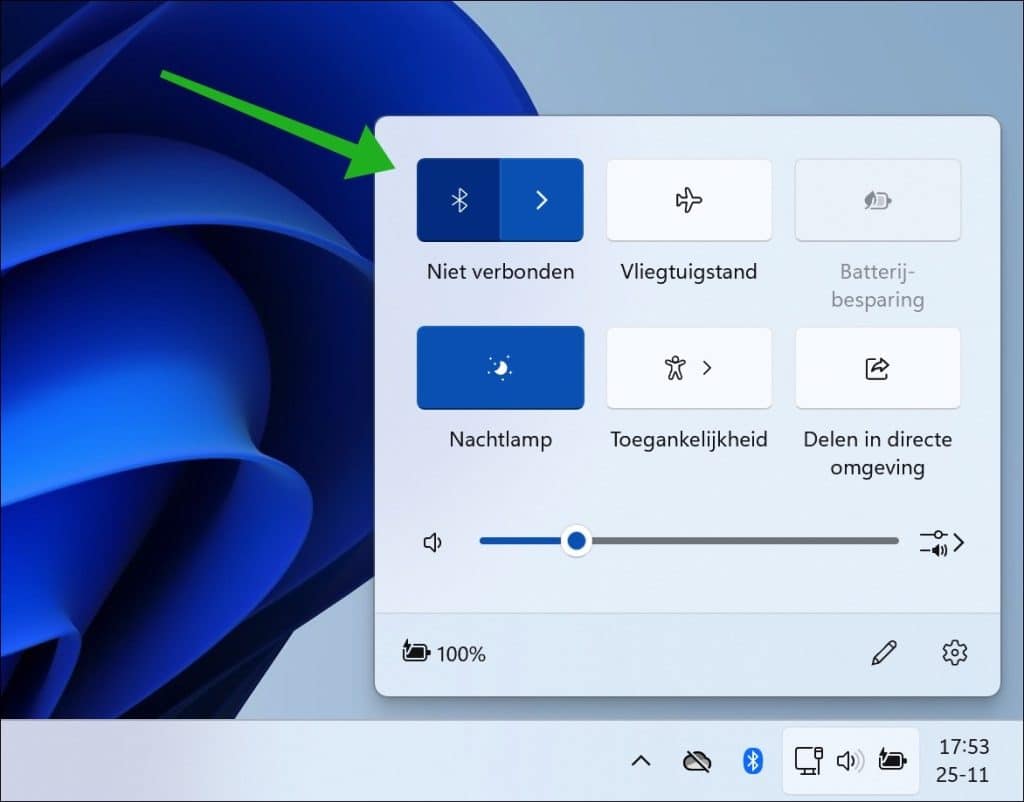Bluetooth inschakelen via snelle instellingen