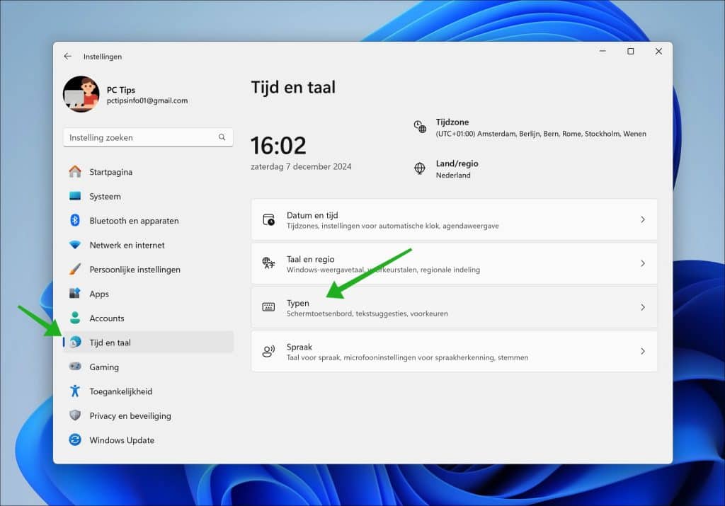Typen instellingen in Windows 11