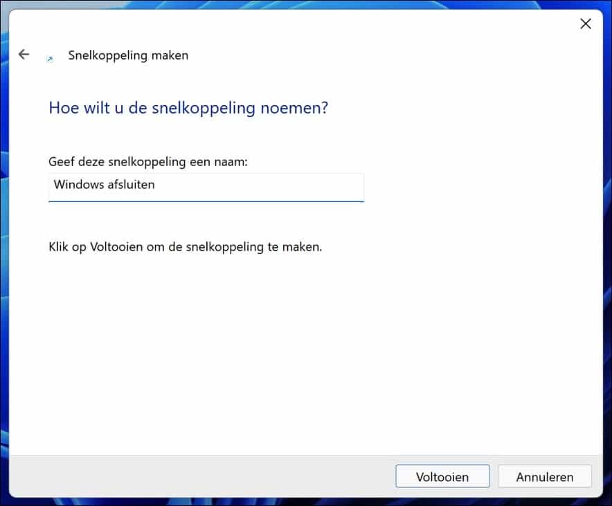 Windows afsluiten met snelkoppeling