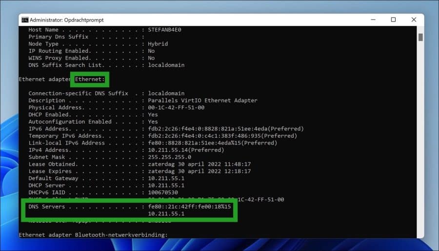 DNS Servers opzoeken via Opdrachtprompt