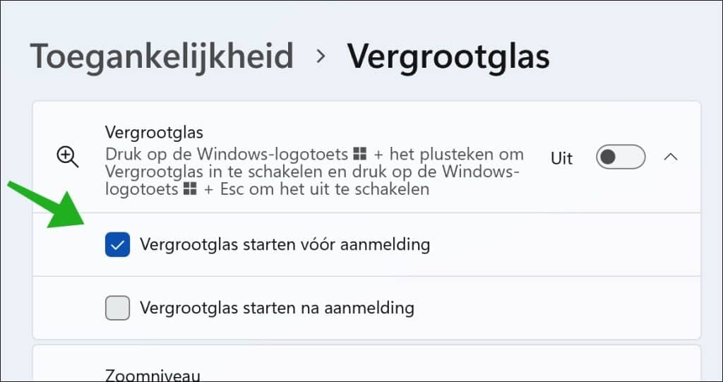 Het vergrootglas altijd automatisch starten