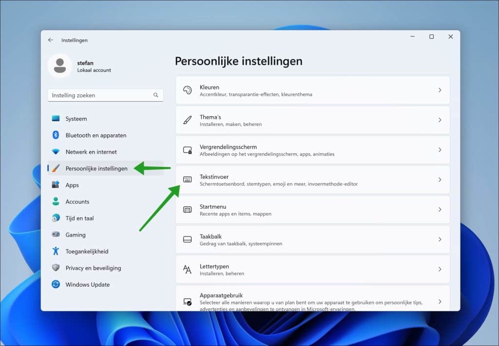 Invoermethodes in Windows 11 voorzien van persoonlijk thema