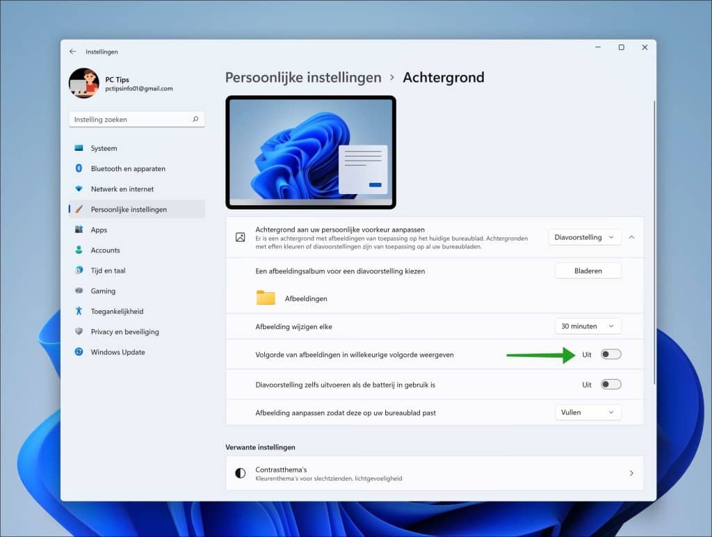 Diavoorstelling met afbeeldingen instellen als achtergrond in Windows 11