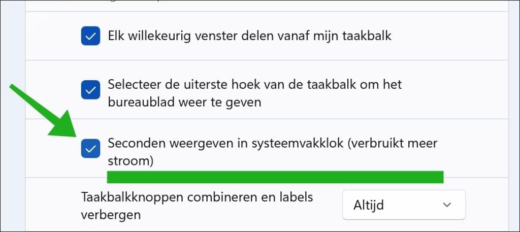 Seconden weergeven in systeemvakklok