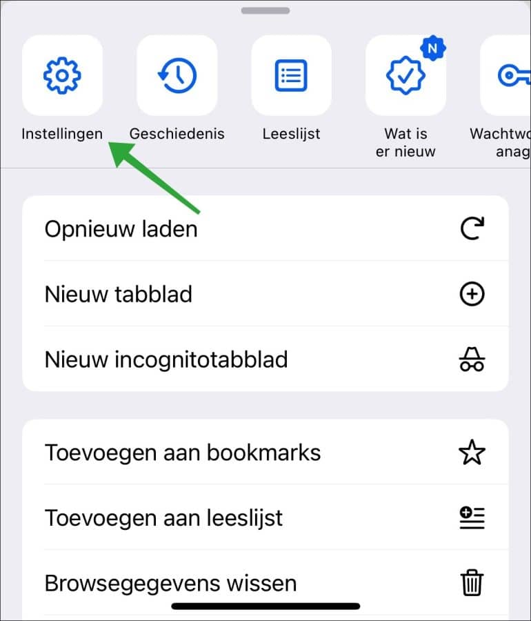 Instellingen openen in Chrome op iPhone