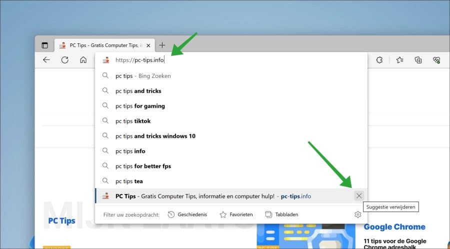 Suggestie verwijderen uit de Microsoft Edge browser