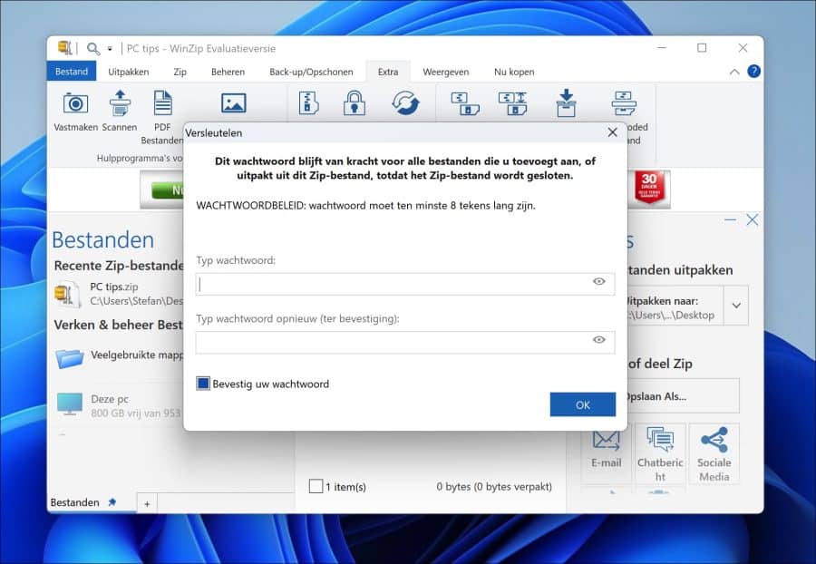 Wachtwoord instellen ZIP-bestand