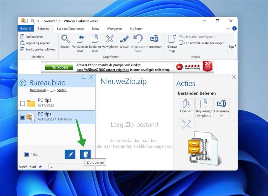 ZIP-bestand openen met WinZip