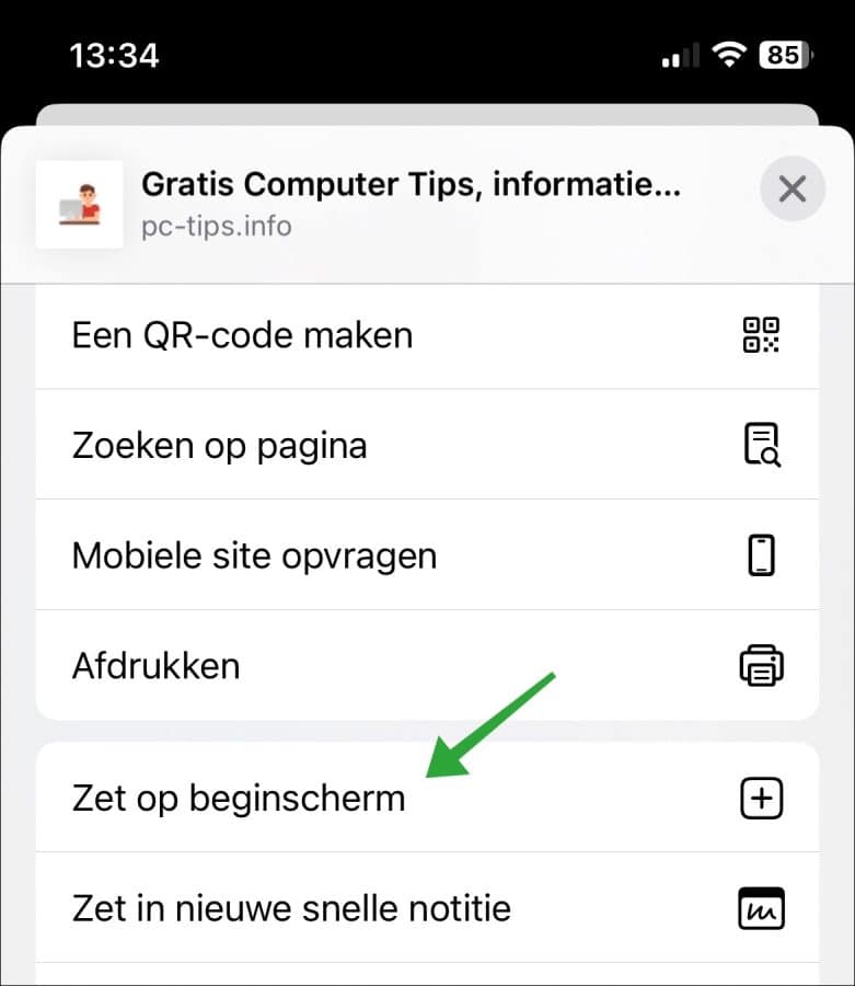 Zet website op beginscherm van iPhone of iPad