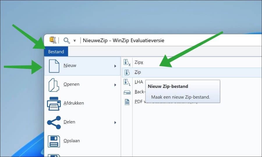 nieuw zip bestand maken