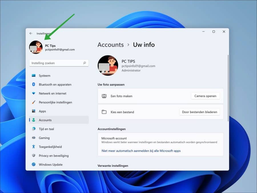 Accountafbeelding instellen of wijzigen in Windows 11