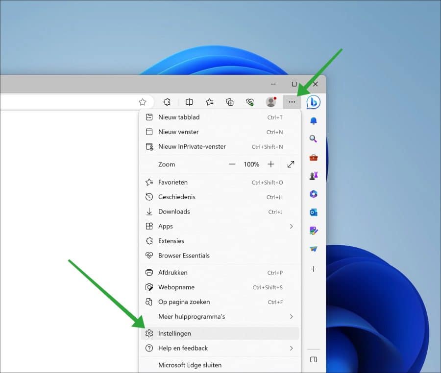 Microsoft Edge instellingen openen