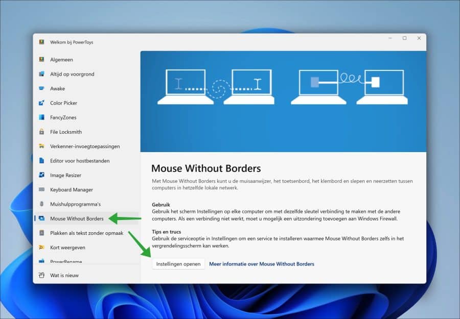 Mouse without borders instellingen openen