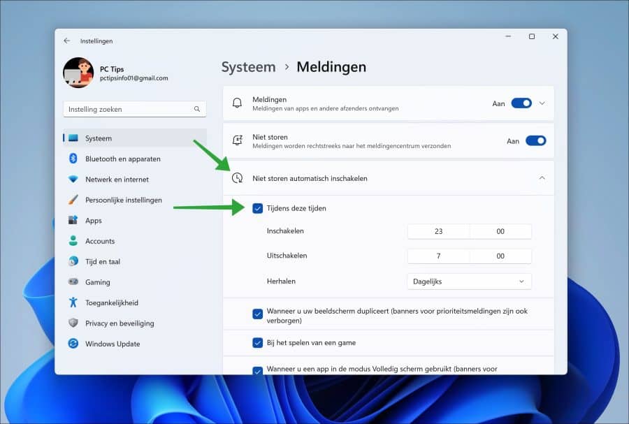 Niet storen automatisch inschakelen