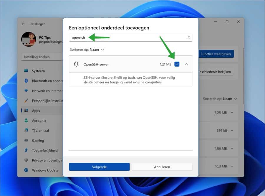 OpenSSH server installeren in Windows 11