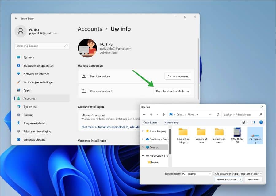 Profielfoto instellen in Windows 11 voor gebruikersaccount