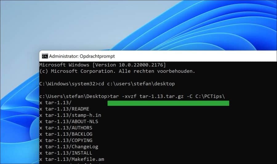 tar uitpakken in windows 11