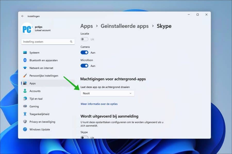 Laat deze app op de achtergrond draaien uitschakelen in Windows 11