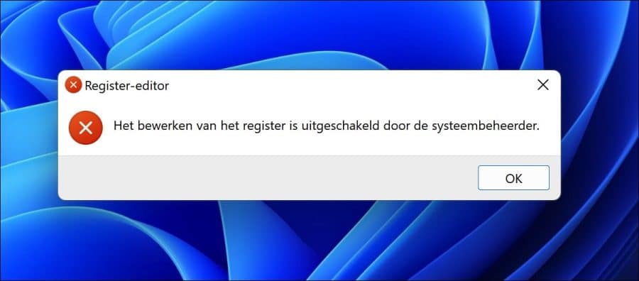 Het bewerken van het register is uitgeschakeld door de systeembeheerder