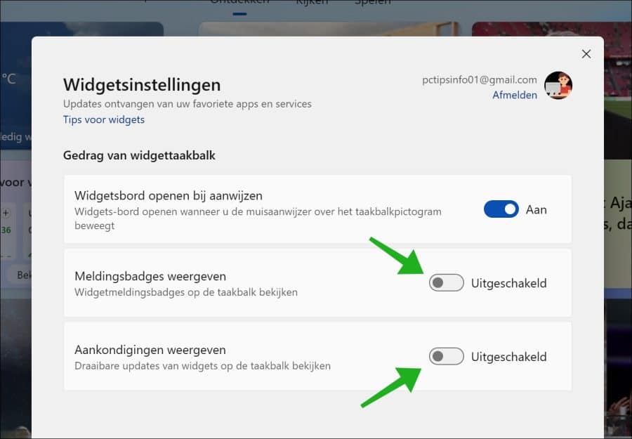 Widget meldingen uitschakelen in Windows 11