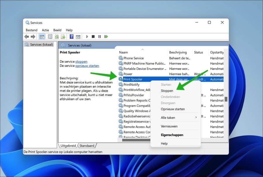 printer spooler stoppen