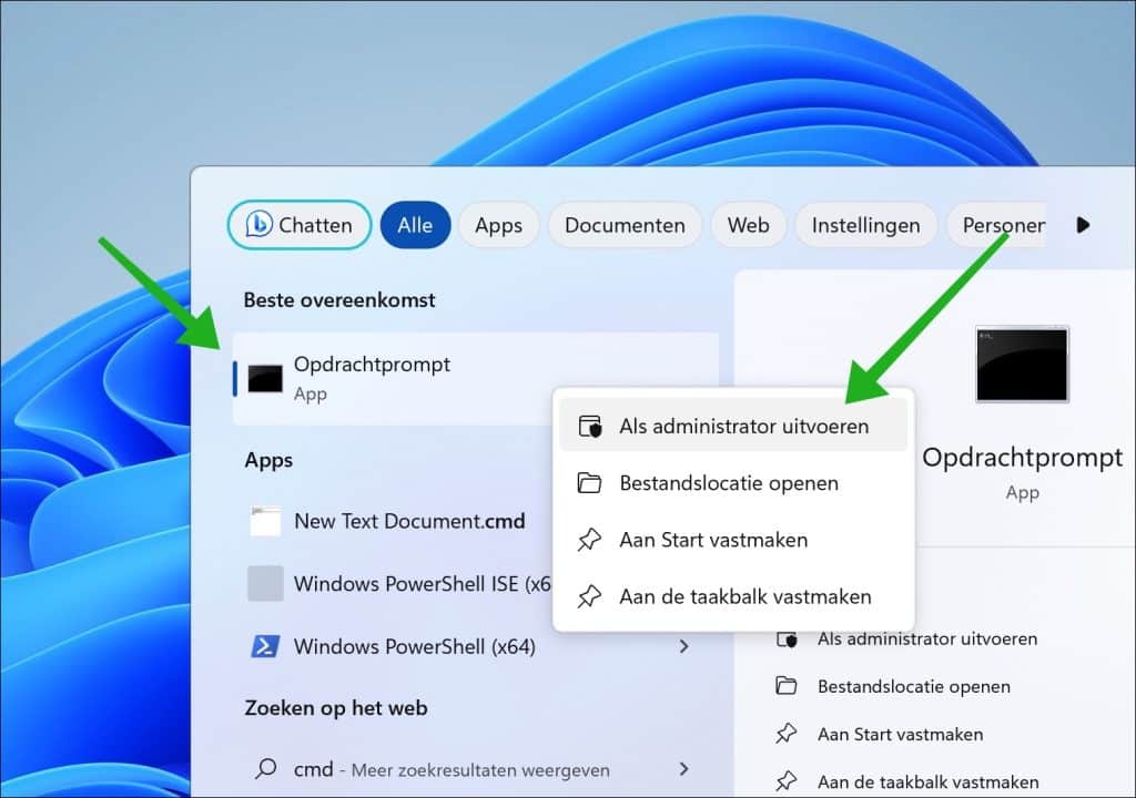 cmd als administrator uitvoeren