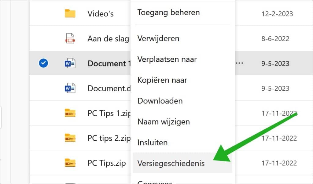 Beschadigde bestanden herstellen uit OneDrive met versiegeschiedenis