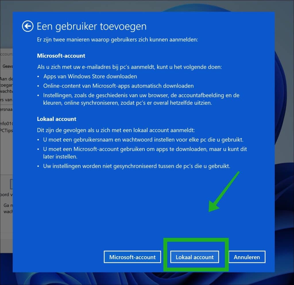 Lokaal account toevoegen
