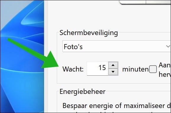 Wachttijd instellen voor schermbeveiliging