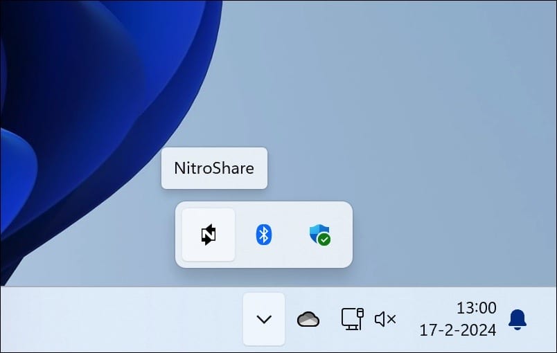 Nitroshare in het systeemvak