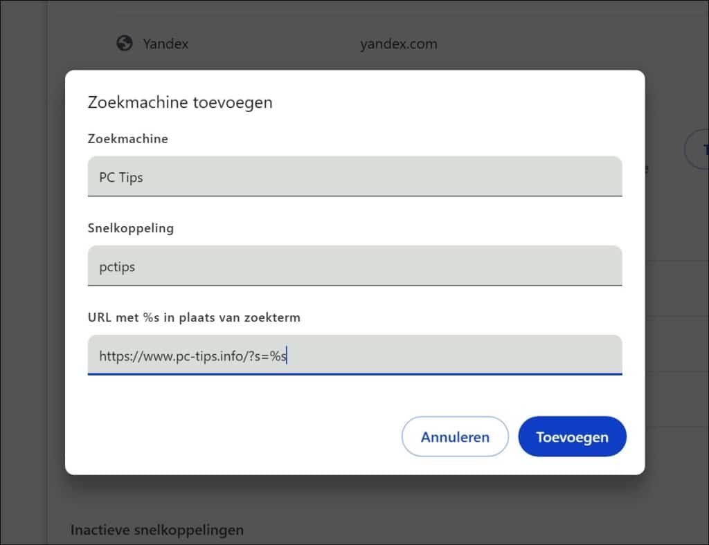 Zelf een zoekmachine toevoegen in Google Chrome