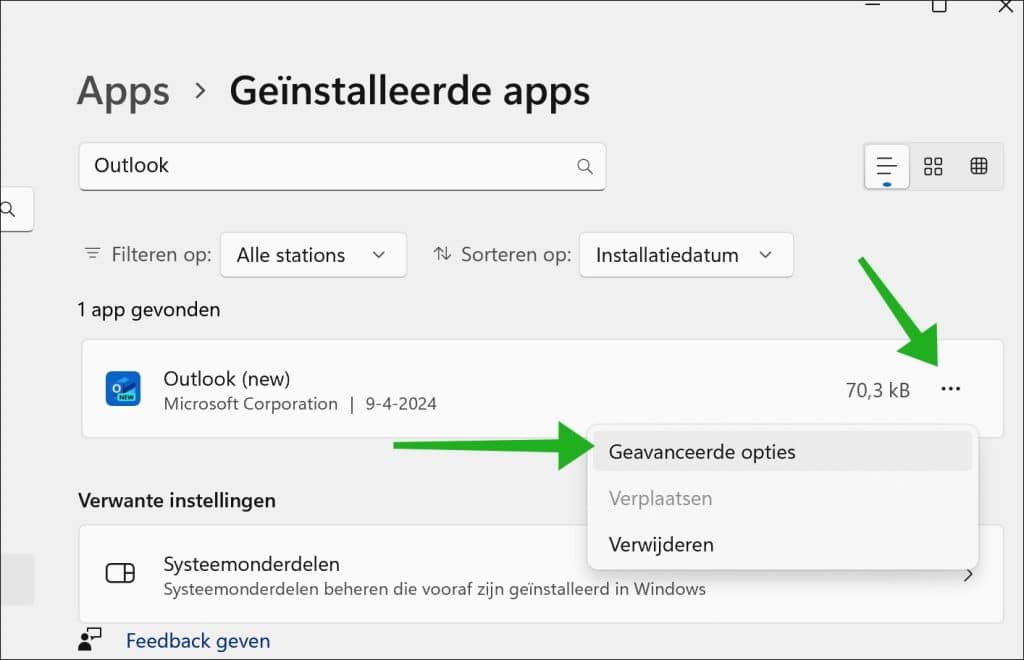 Geavanceerde Outlook opties