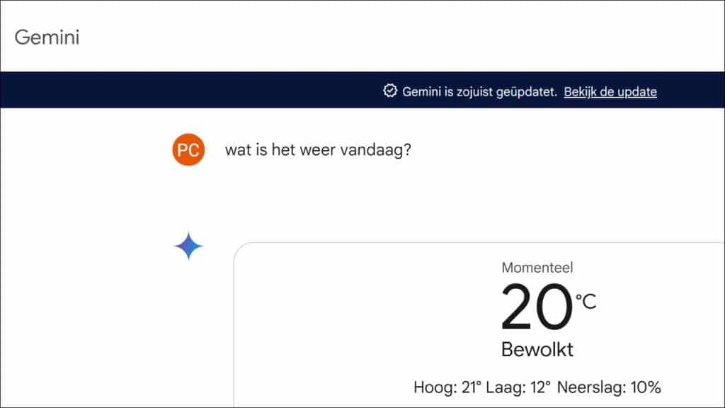 Gemini AI antwoord in Google Chrome browser