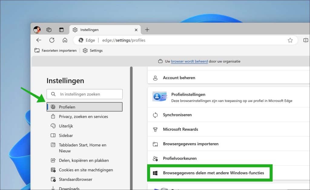 Browsegegevens delen met andere Windows-functies