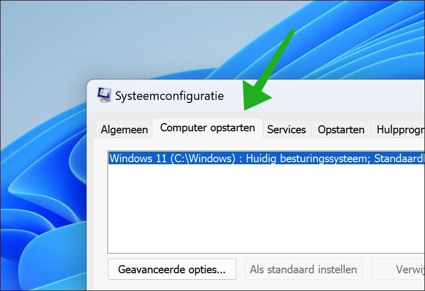 Computer opstarten in msconfig