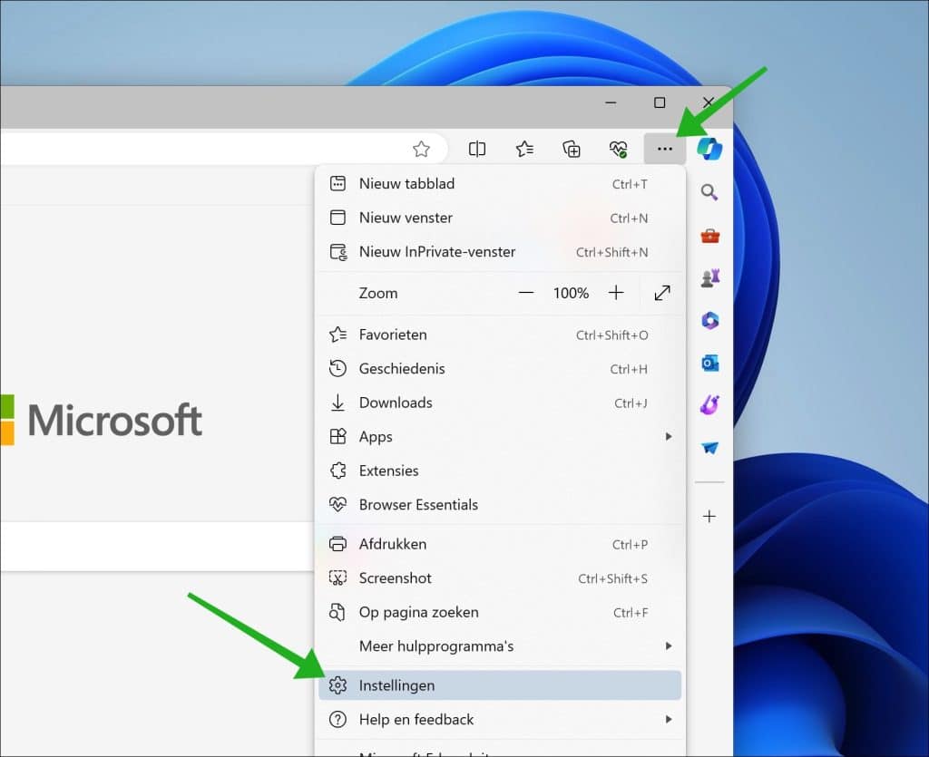 Microsoft Edge instellingen openen