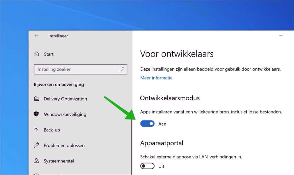 Ontwikkelaarsmodus inschakelen in Windows 10