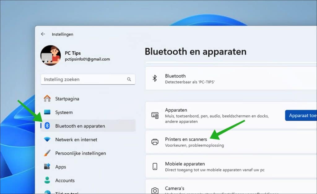 Printers en scanners in Windows 11