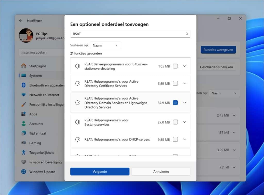 RSAT (Remote Server Administration Tools) installeren in Windows 11