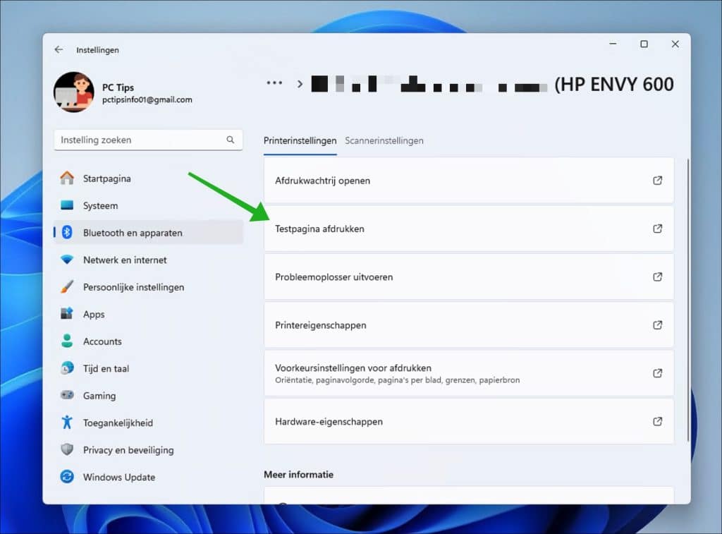 Testpagina afdrukken in Windows 11