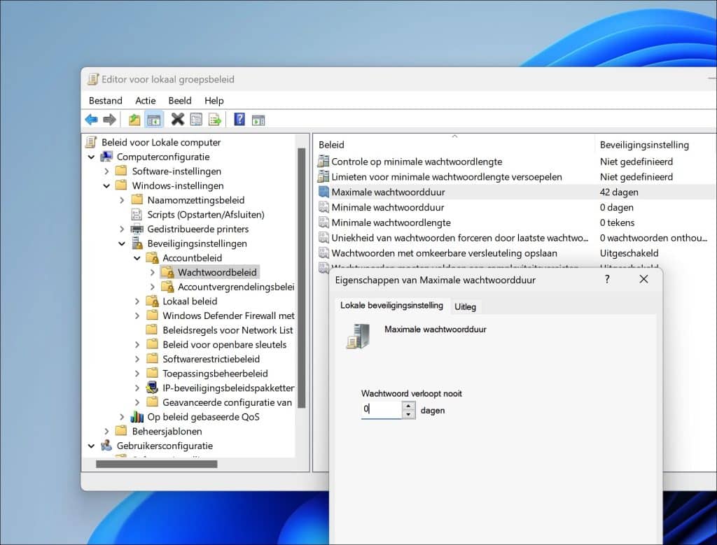 Uitschakelen van de wachtwoordverlopen-beleid