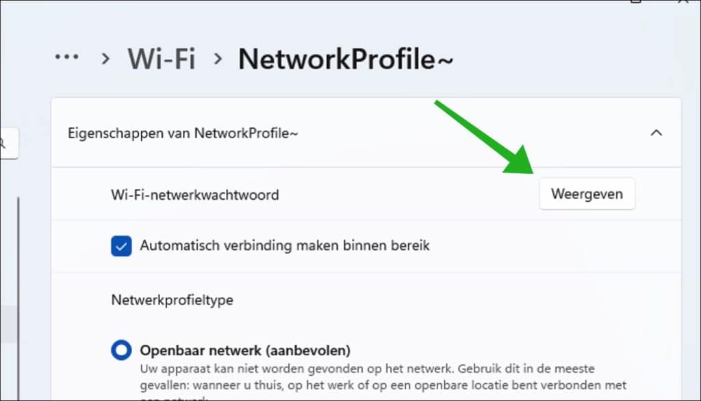 Wifi netwerkwachtwoord weergeven