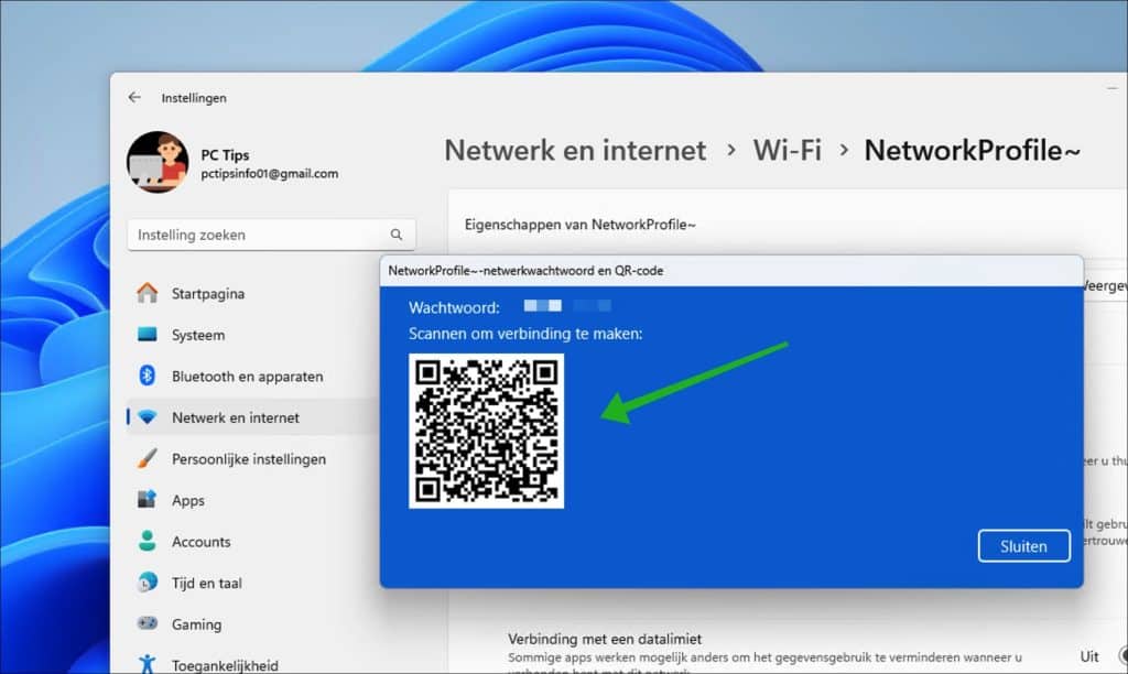 Wifi wachtwoord delen via QR-code in Windows 11