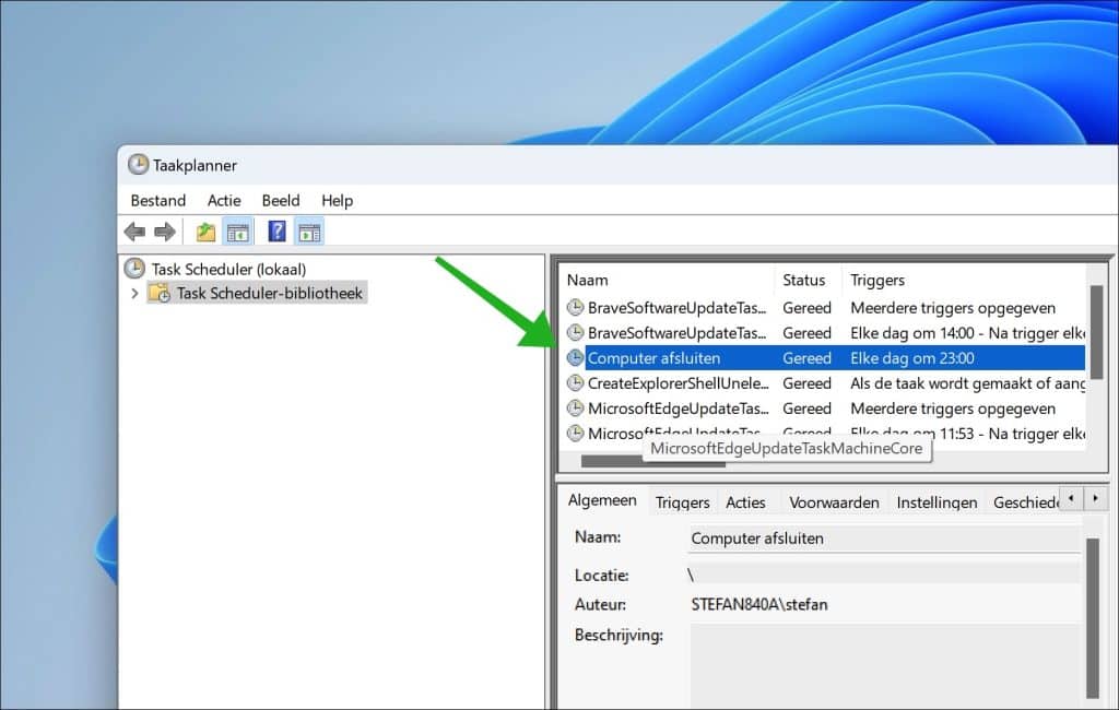 computer afsluiten via timer interval via taakplanner